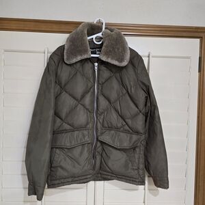 Tempco Vintage Olive Quilted Jacket with Faux Fur Collar